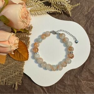 Soft Orange & White Beaded Bracelet with Heart Charm